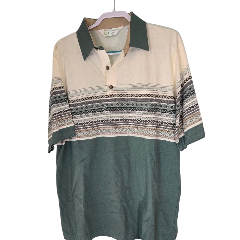 Palmland Club Green and Cream Men's Polo Shirt